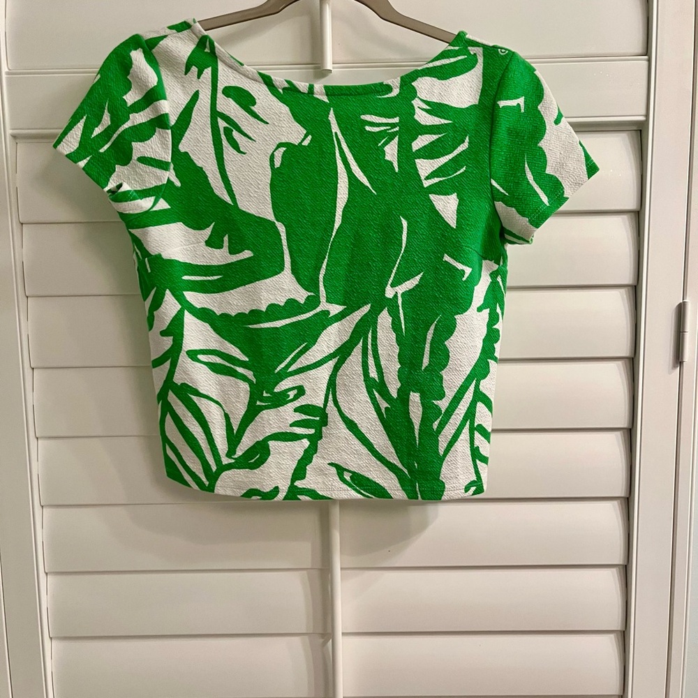 LILLY PULITZER TARGET Boom Boom Crop Top Knit Resort Holiday Green Leaf Print